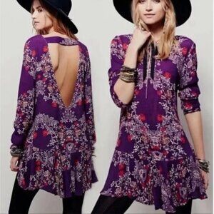 Free People Purple Floral Mini Dress with Open Back